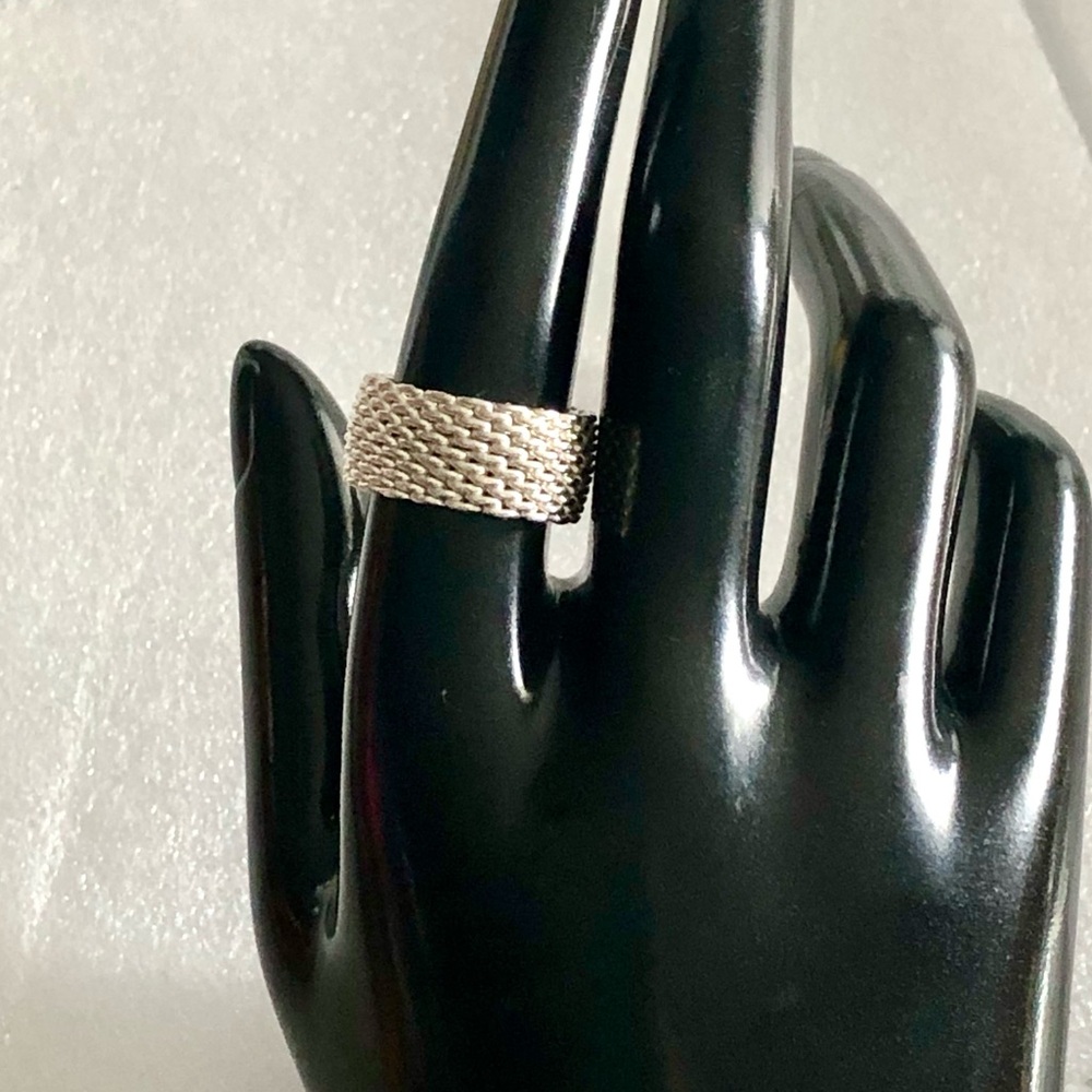 TIFFANY Sterling Silver Somerset Mesh Cigar Band Style Ring Sz 8 FULL INCLUSION